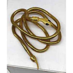 Gold-Tone Snake Wrap Necklace/ Bracelet Black Crystal Eyes Flexible Design READ